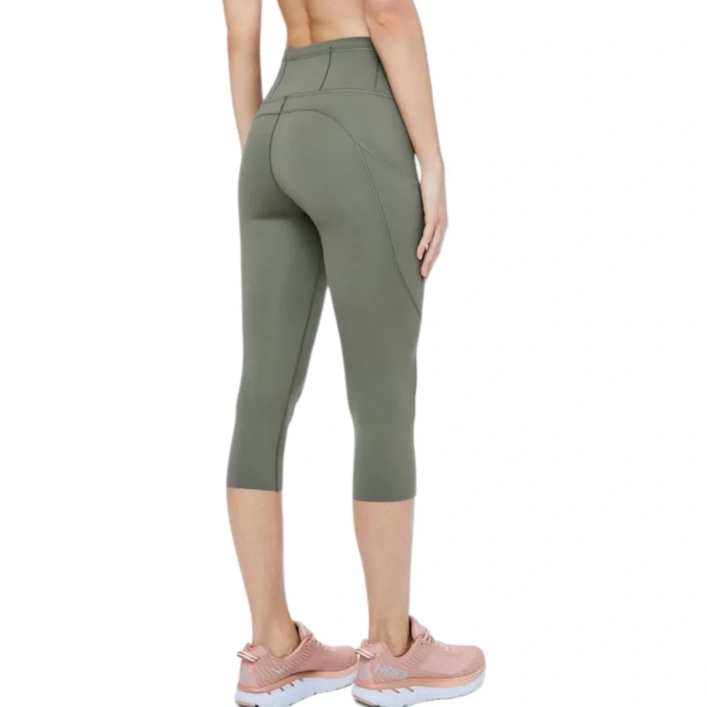 Lululemon Fast & Free Crop II 19” Nulux Grey Sage High Rise Running Leggings 6